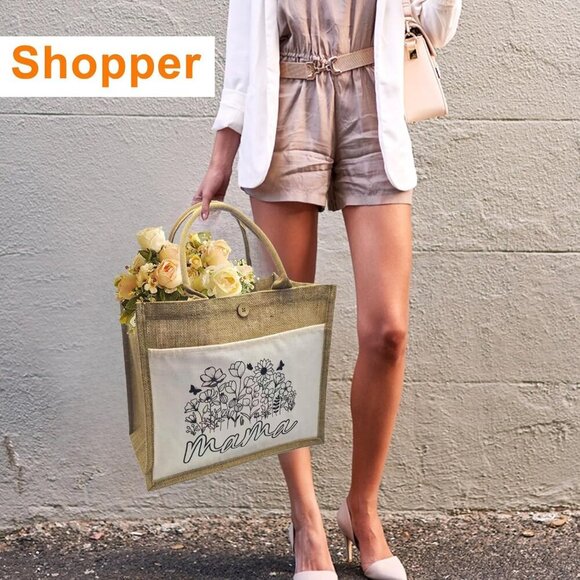 Jute Shopper Bag Womens Gift Floral Personalised Duty Free tote Stylish - Picture 2 of 7